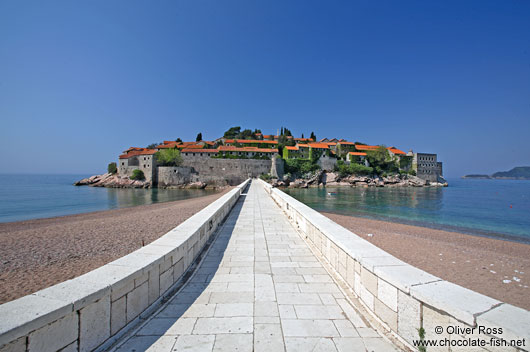 Dam connecting Sveti Stefan (Saint Stefan) to the mainland