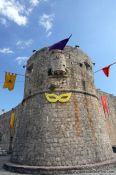 Travel photography:Festive decorations on the city wall in Budva, Montenegro