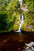 Travel photography:Dorothy Falls near Lake Kaniere , New Zealand