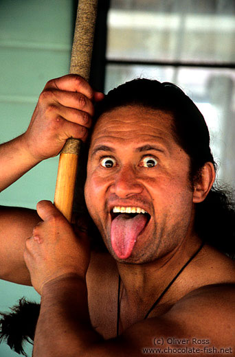Maori during a haka pose in Rotorua
