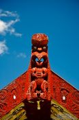 Travel photography:Facade detail on a Maori meeting house near Whanganui, New Zealand