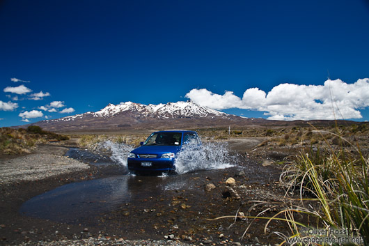 Crossing a ford in Tongariro National Park