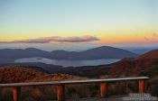 Travel photography:View from Ketetahu hut onto Lake Rotoaira and Lake Taupo, New Zealand