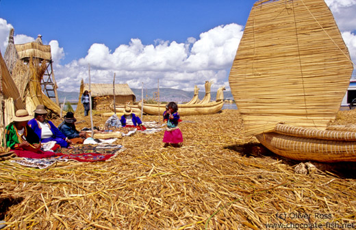 Floating Uros island in Lake Titikaka