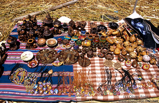 Souvenirs for tourists for sale on the floating islands