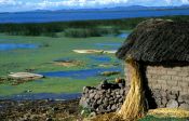 Travel photography:House near Puno at the shores of Lake Titikaka, Peru