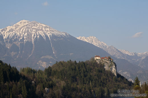 Bled Castle with the Alps in the background