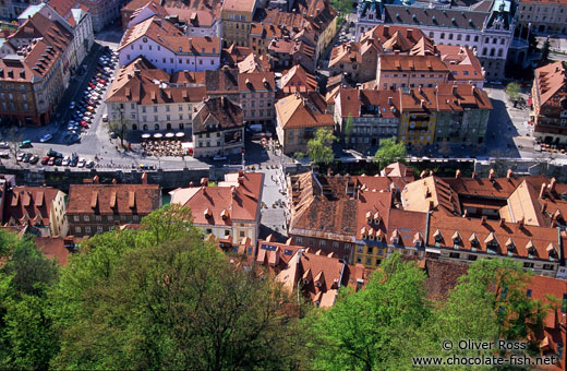 Aerial view of the old town in Ljubljana