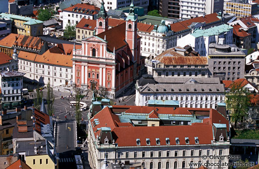 Aerial view of the Prešeren Square in Ljubljana