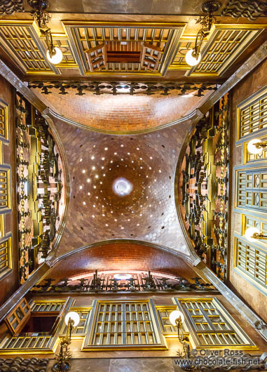 Looking upward in the central hall of Palau Güell