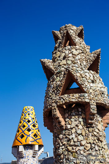 Sculpted chimneys on the roof terrace of Palau Güell
