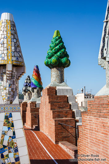 Roof terrace in Palau Güell with sculpted chimneys