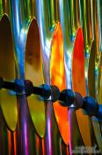 Travel photography:Colourful light from the stained glass windows is reflected off the organ pipes in the Sagrada Familia, Spain