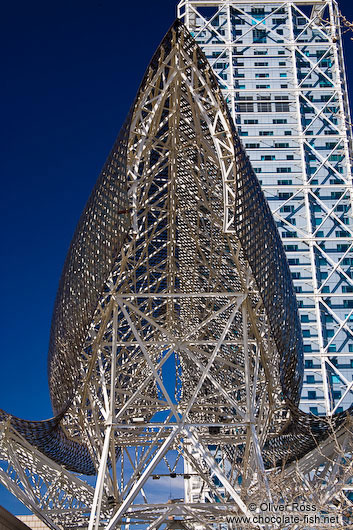 Giant steel structure of a whale at Barcelona´s Pg Marítim