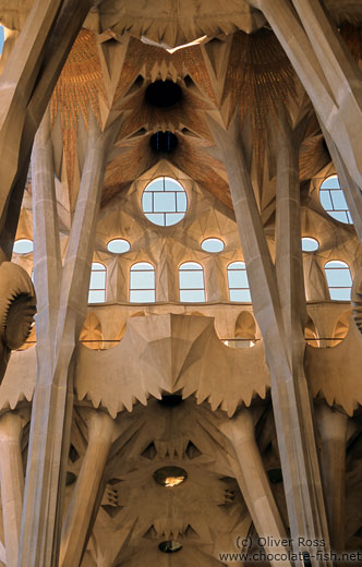 State of the interior of the Sagrada Familia Basilica in 2002