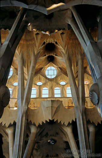 State of the interior of the Sagrada Familia Basilica in 2002