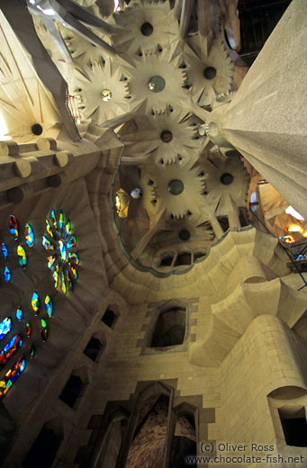 Ceiling construction inside the Sagrada Familia Basilica in Barcelona (State of 2002)