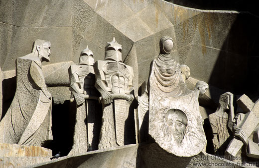 Detail of the Passion Facade of the Sagrada Familia Basilica in Barcelona