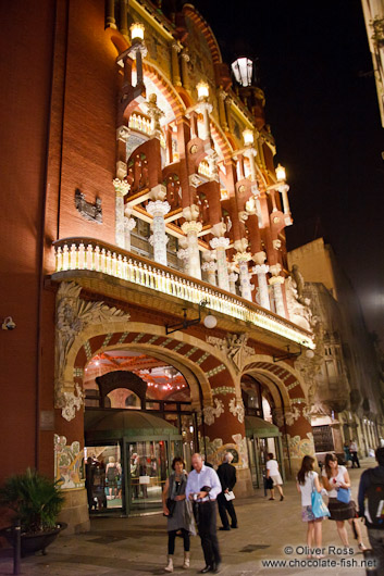 Facade of the Palau de la Musica Catalana at night