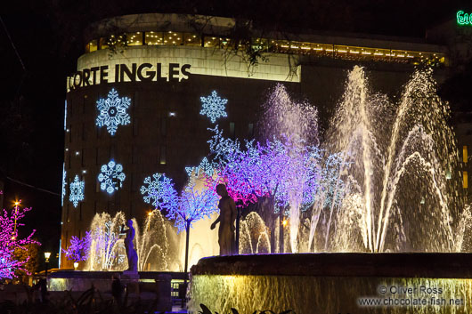 Trees with Christmas decorations at Plaça Catalunya in Barcelona