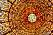 Travel photography:Glass cupola of the Palau de la Musica Catalana, Spain