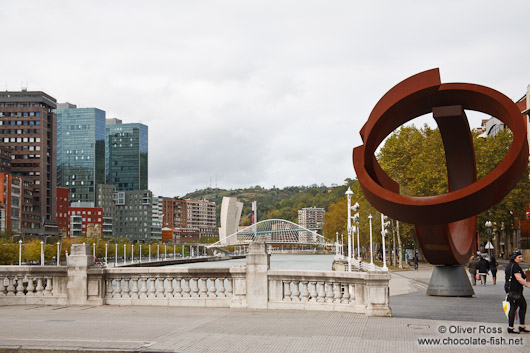 View of the Nervión river in Bilbao with Chillida sculpture