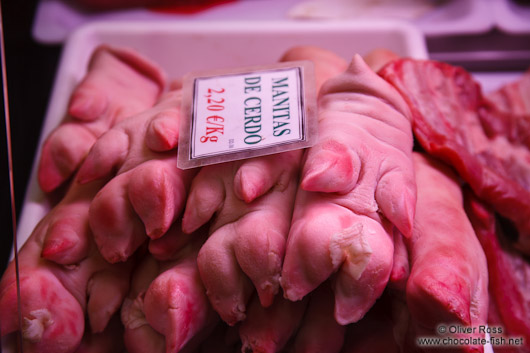 Pig´s feet for sale at the Bilbao food market