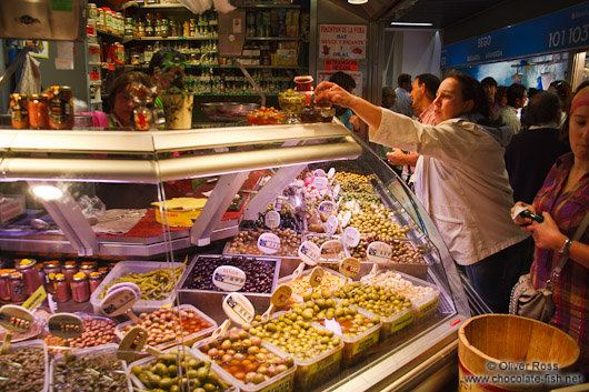 Olives for sale at the Bilbao food market