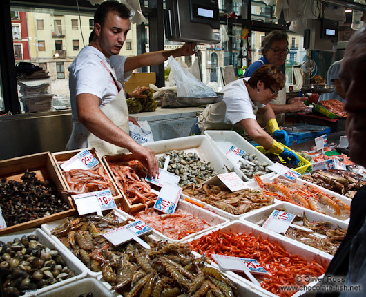 Sea food for sale at the Bilbao food market