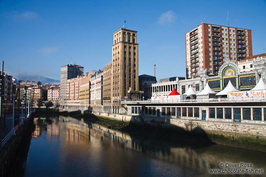 Houses along the Nervión river in Bilbao