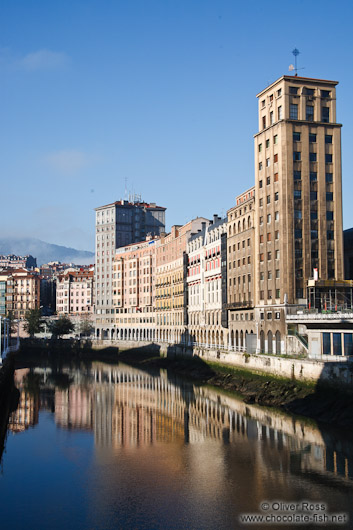 Houses along the Nervión river in Bilbao