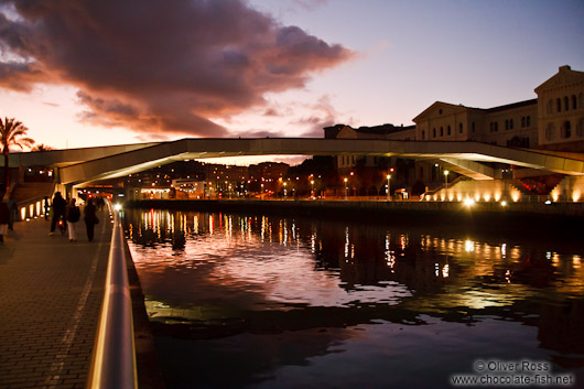The Nervión river in Bilbao by night