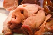 Travel photography:Pig´s snouts for sale at the Bilbao food market, Spain