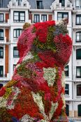 Travel photography:The Jeff Koons Dog sculpture outside the Bilbao Guggenheim Museum, Spain