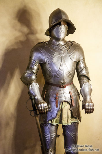 Full body suit of armour on display in the Alcazar castle in Segovia