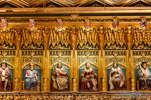 Sculptures of former kings decorate the old meeting room at the Alcazar castle in Segovia