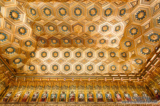 Ornate ceiling in the old meeting room of the Alcazar castle in Segovia