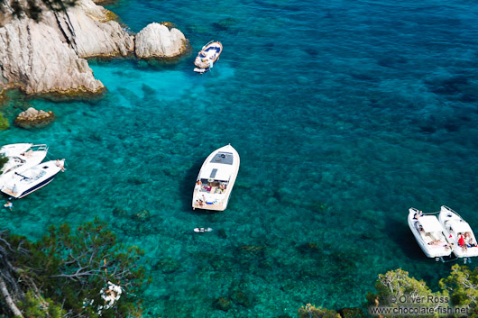 Motor boats in a bay on the Costa Brava