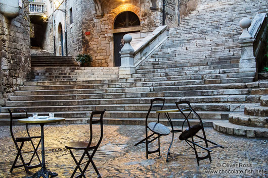 Square in Girona`s historical old town 