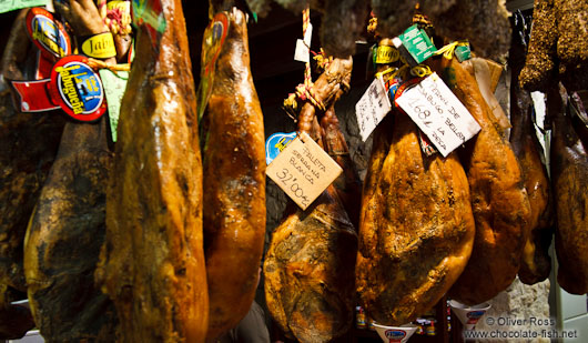 Ham in a delicatessen shop in Pals