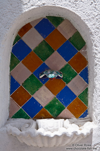 Frog-shaped fountain in Granada`s Sacromonte district