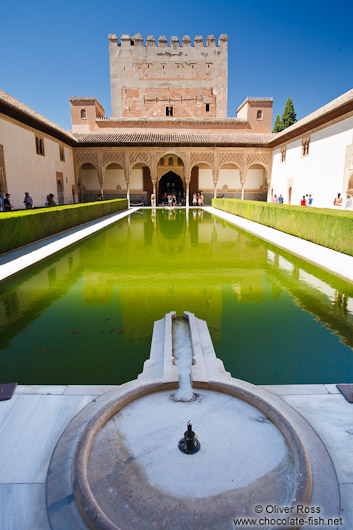 Patio de los Arrayanes (Court of the Myrtles), also called the Patio de la Alberca (Court of the Blessing or Court of the Pond) in the Nazrin palace of the Granada Alhambra