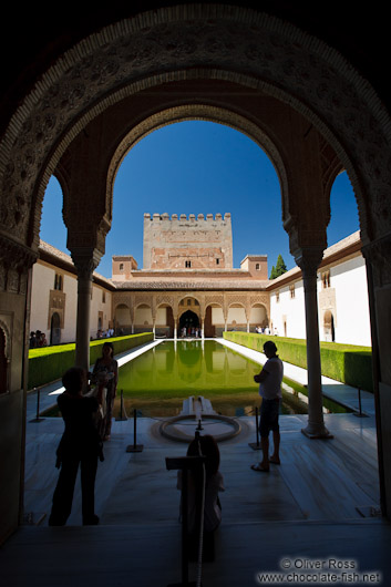 Patio de los Arrayanes (Court of the Myrtles), also called the Patio de la Alberca (Court of the Blessing or Court of the Pond) in the Nazrin palace of the Granada Alhambra