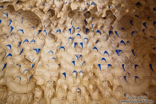 Arabesque ceiling with muqarnas in an alcove of the Nazrin palace in the Granada Alhambra