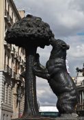 Travel photography:Statue of el Oso y el Madroño (the bear and the Apple of Cain tree) on Plaza Mayor, Spain