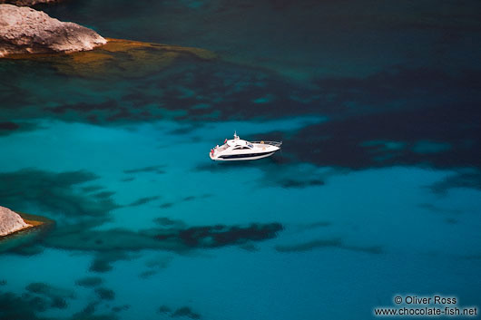 Anchored boat in a bay near Cap Formentor