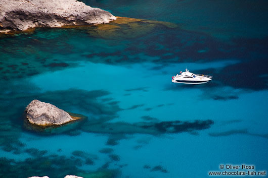 Anchored boat in a bay near Cap Formentor