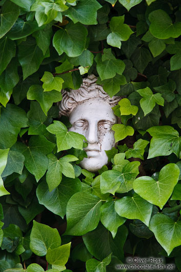 Overgrown marble face outside the Valldemossa Cartuja Carthusian Monastery