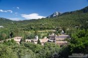 Travel photography:View of the Lluc monastery in the Serra de Tramuntana mountains, Spain