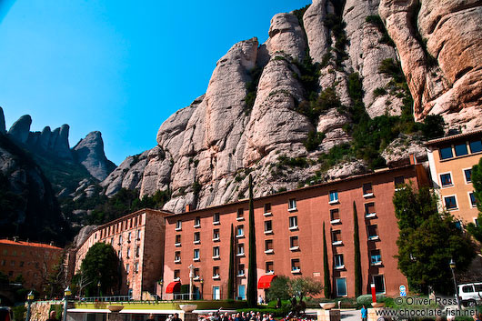 Montserrat main square and cerrated rock formations